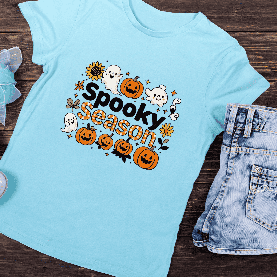 Cute Pumpkin Ghost Fall T-Shirt Design preview image.