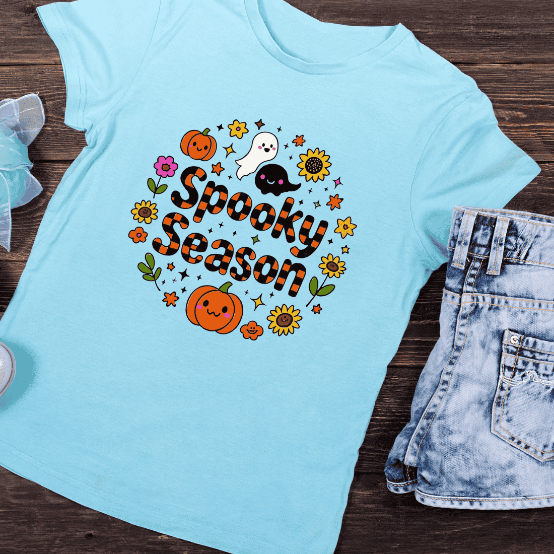 Sunflower Pumpkin Ghost T-Shirt Design preview image.