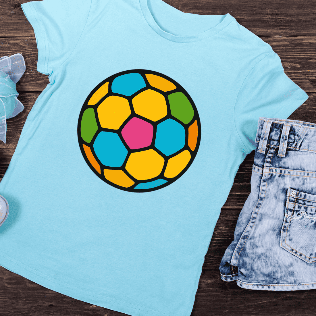 Colorful Soccer Ball Vibrant T-Shirt Design preview image.