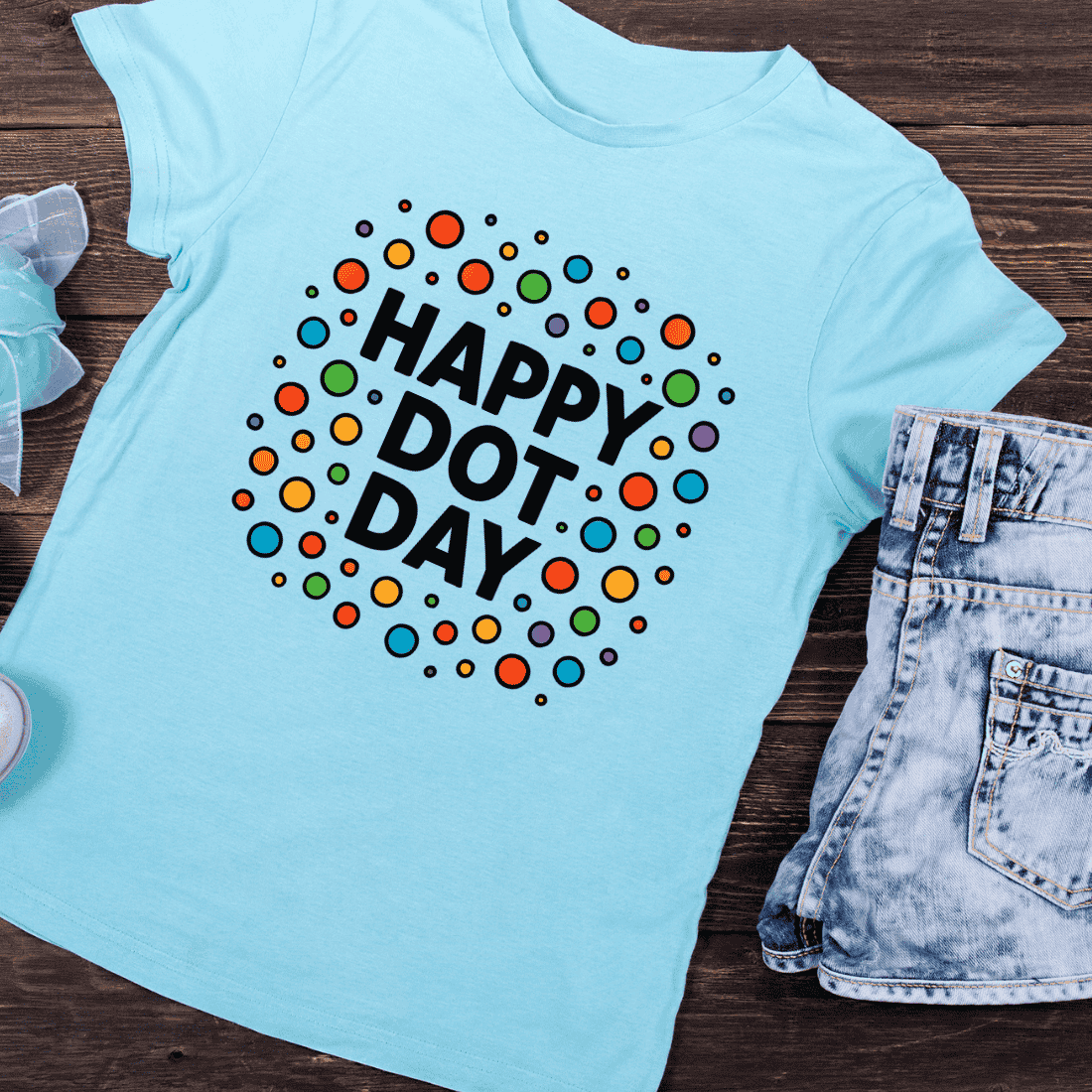 Happy Dot Day Colorful Circles T-Shirt Design preview image.