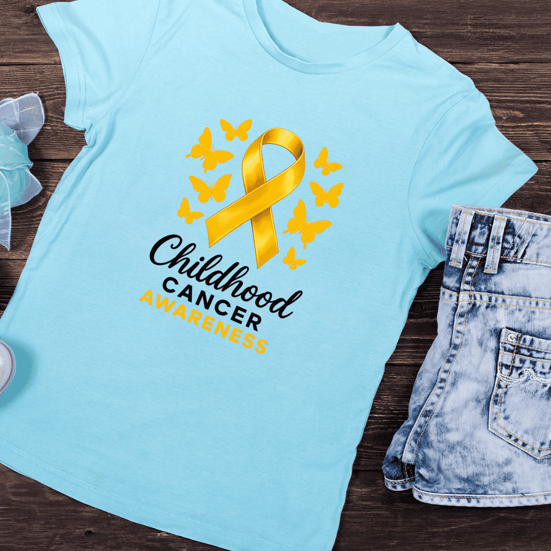 Childhood Cancer Awareness Golden Ribbon T-Shirt Design preview image.