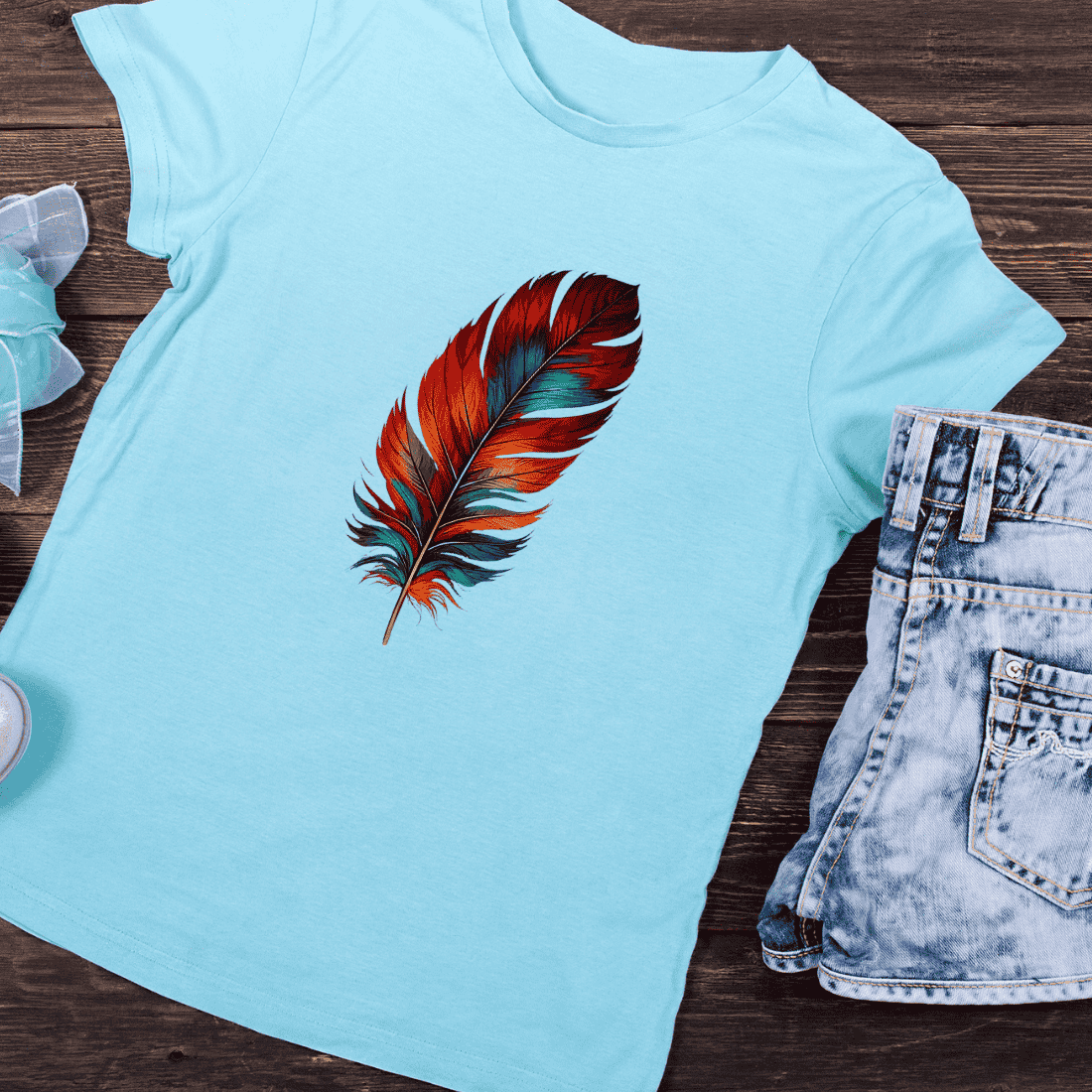 Brightly Painted Feather T-Shirt Design preview image.