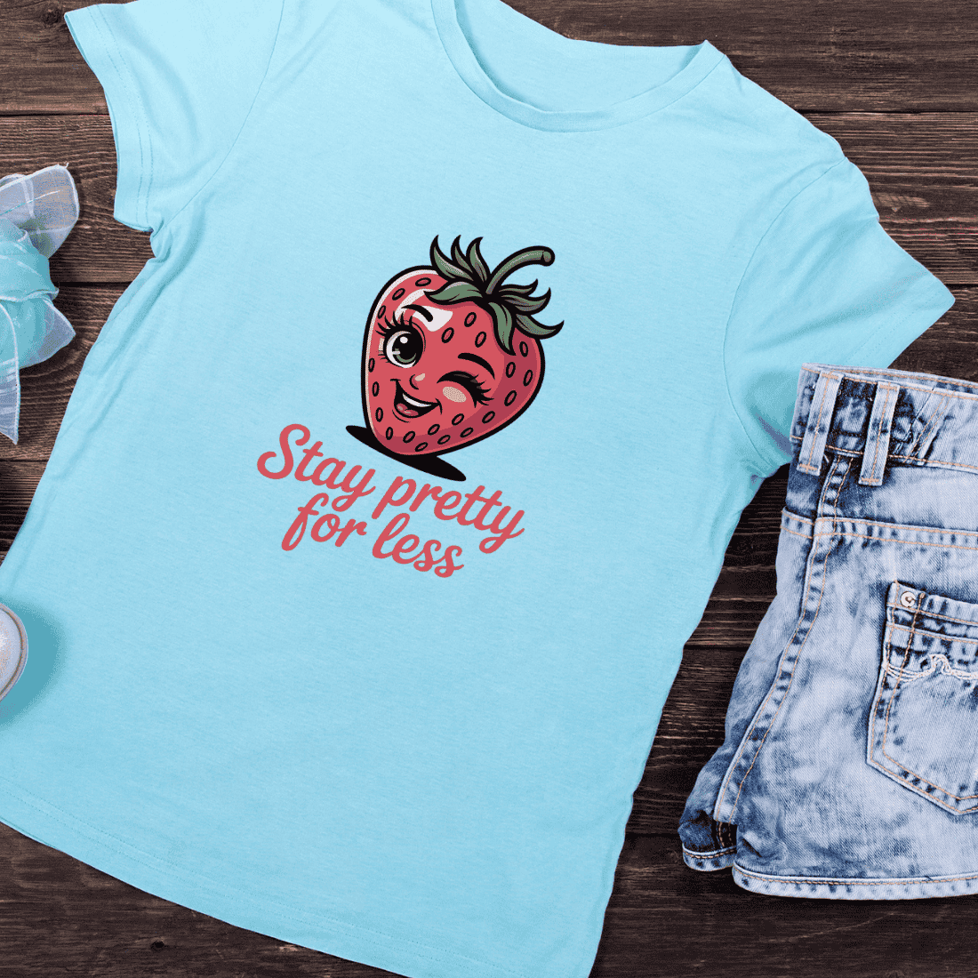 Cute Winking Strawberry PNG T-Shirt Design preview image.