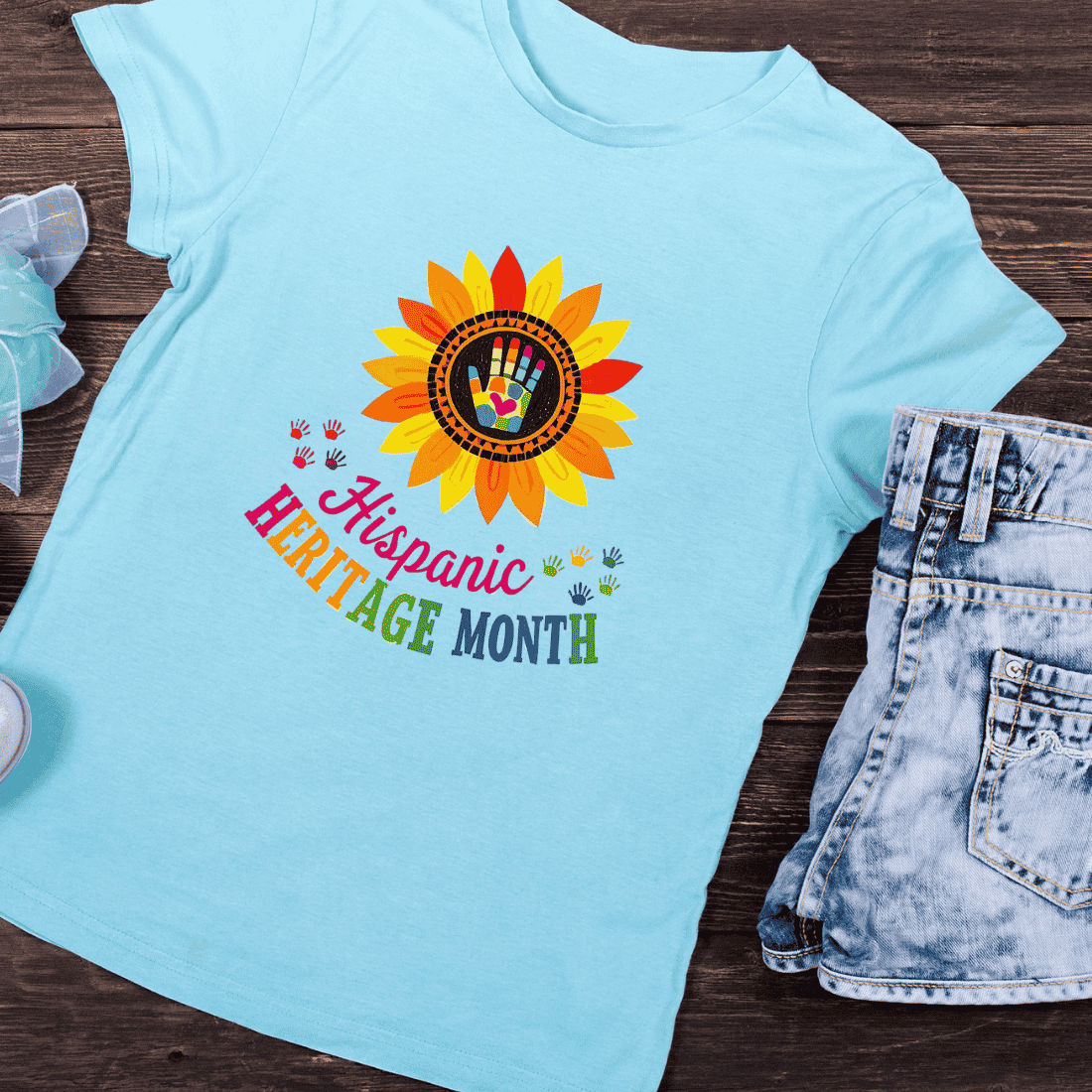 Diverse Handprint Latino Heritage Month T-Shirt Design preview image.