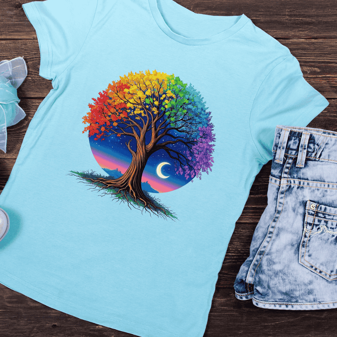 Vibrant Nature Tree of Life T-Shirt Design preview image.