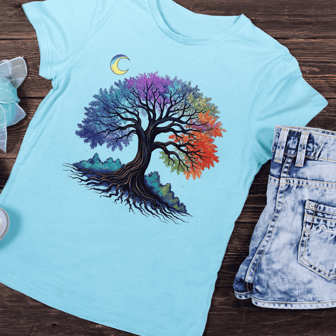 Fantasy Tree with Moon T-Shirt Design preview image.
