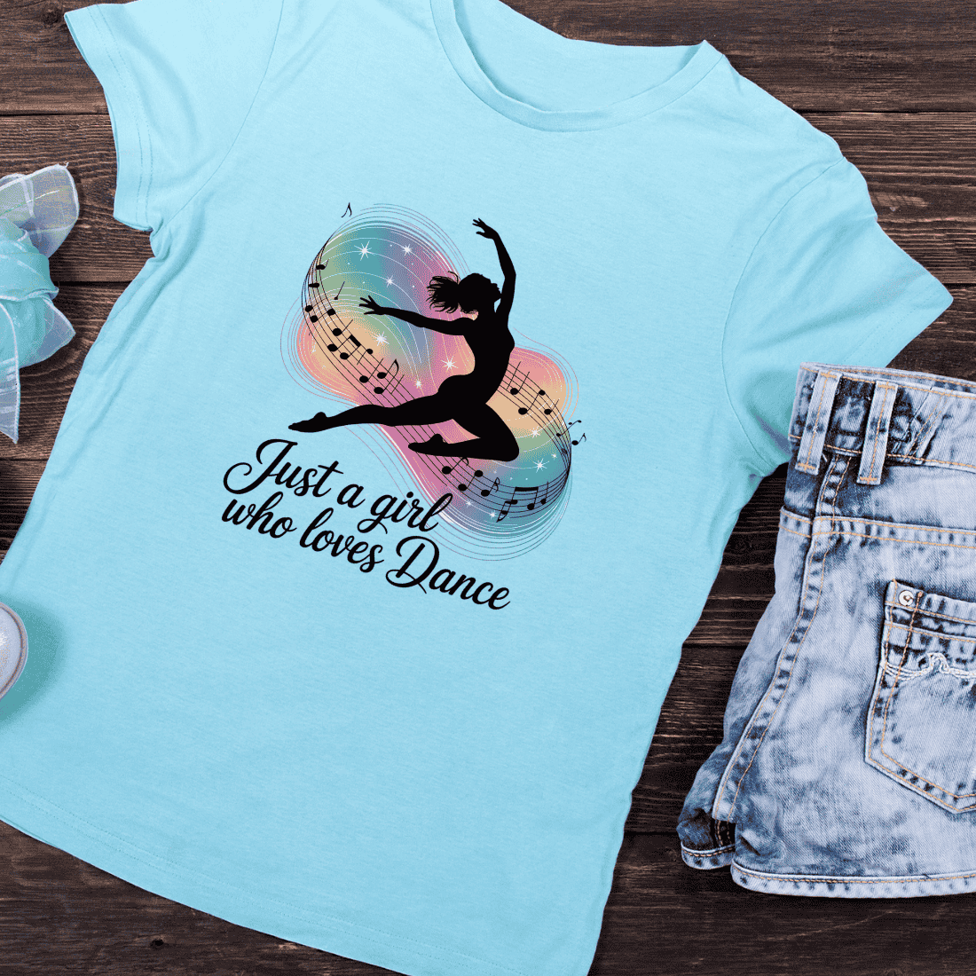 Vibrant Dancer Musical Notes T-Shirt Design preview image.