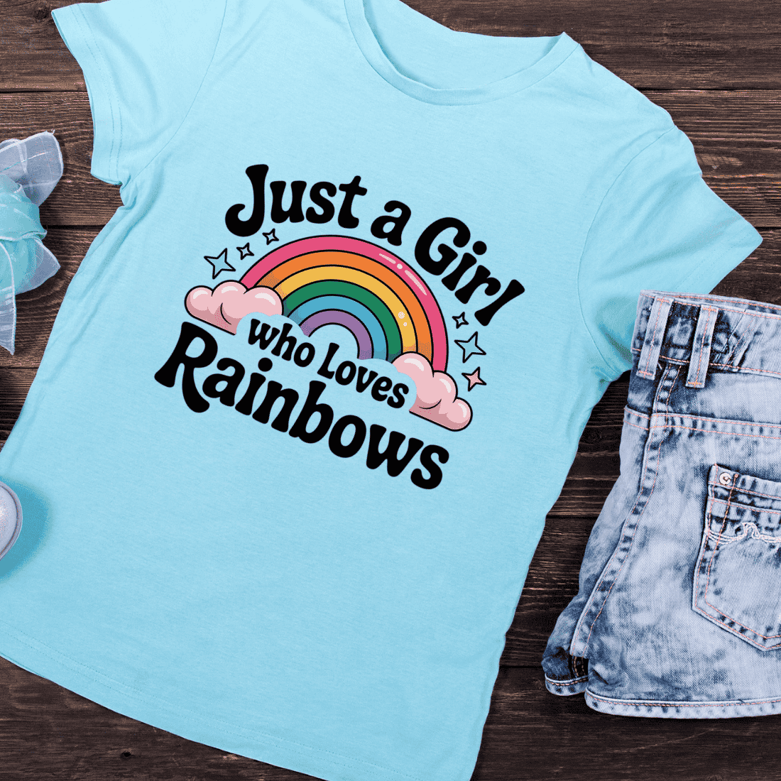 Just a Girl Who Loves Rainbows T-Shirt Design preview image.