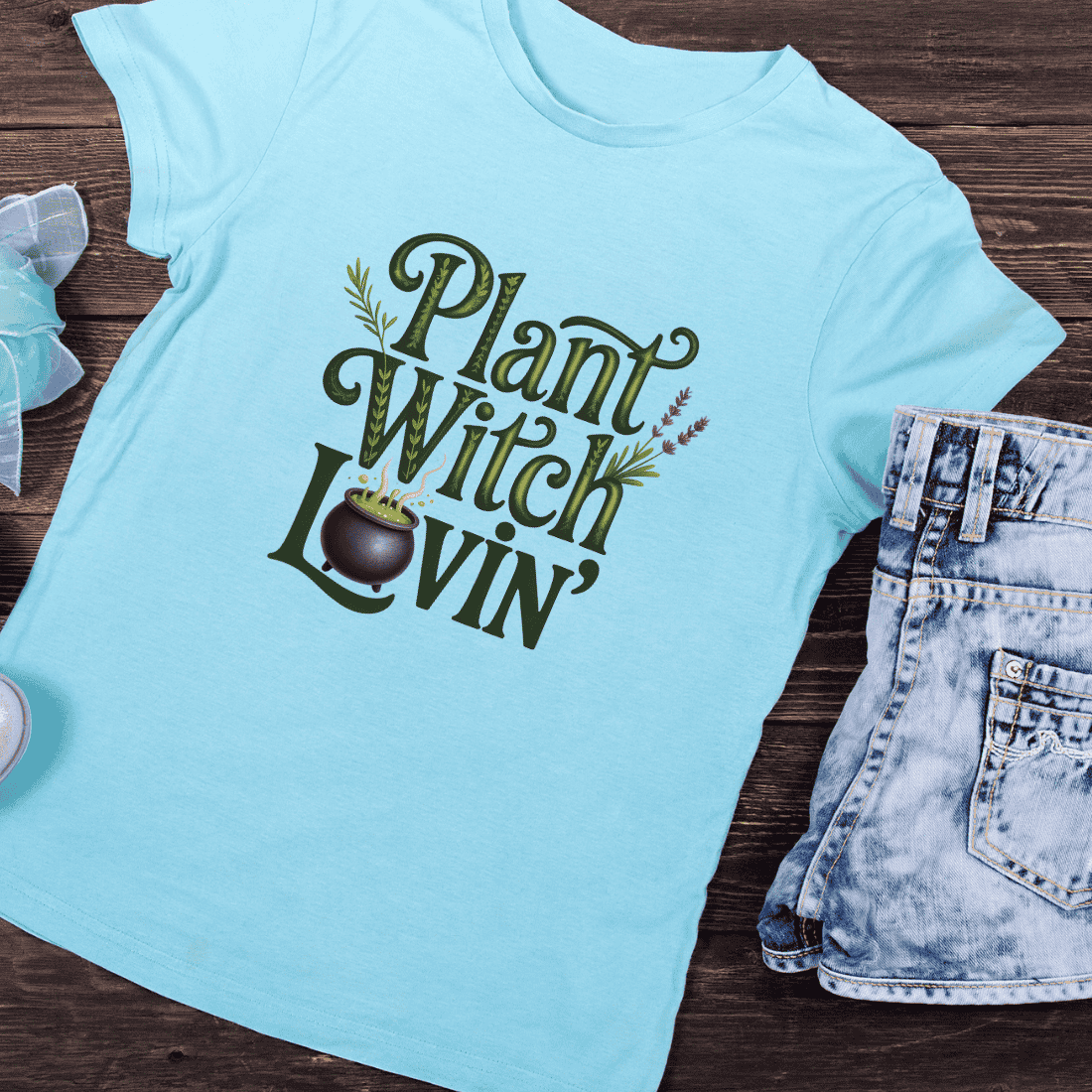 Plant Witch Lovin' Greenery T-Shirt Design preview image.