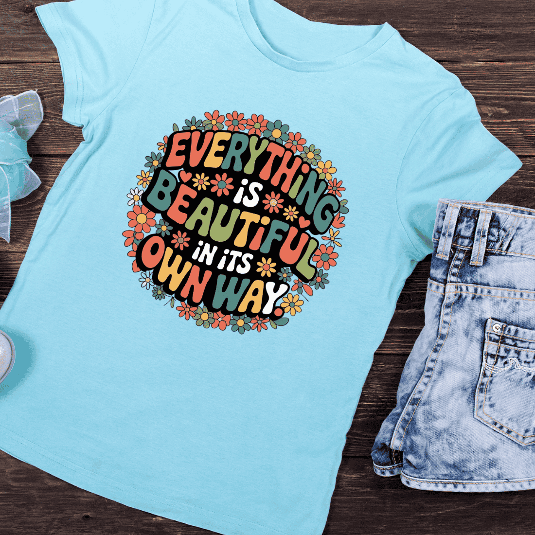 Retro Flowers Inspirational T-Shirt Design preview image.