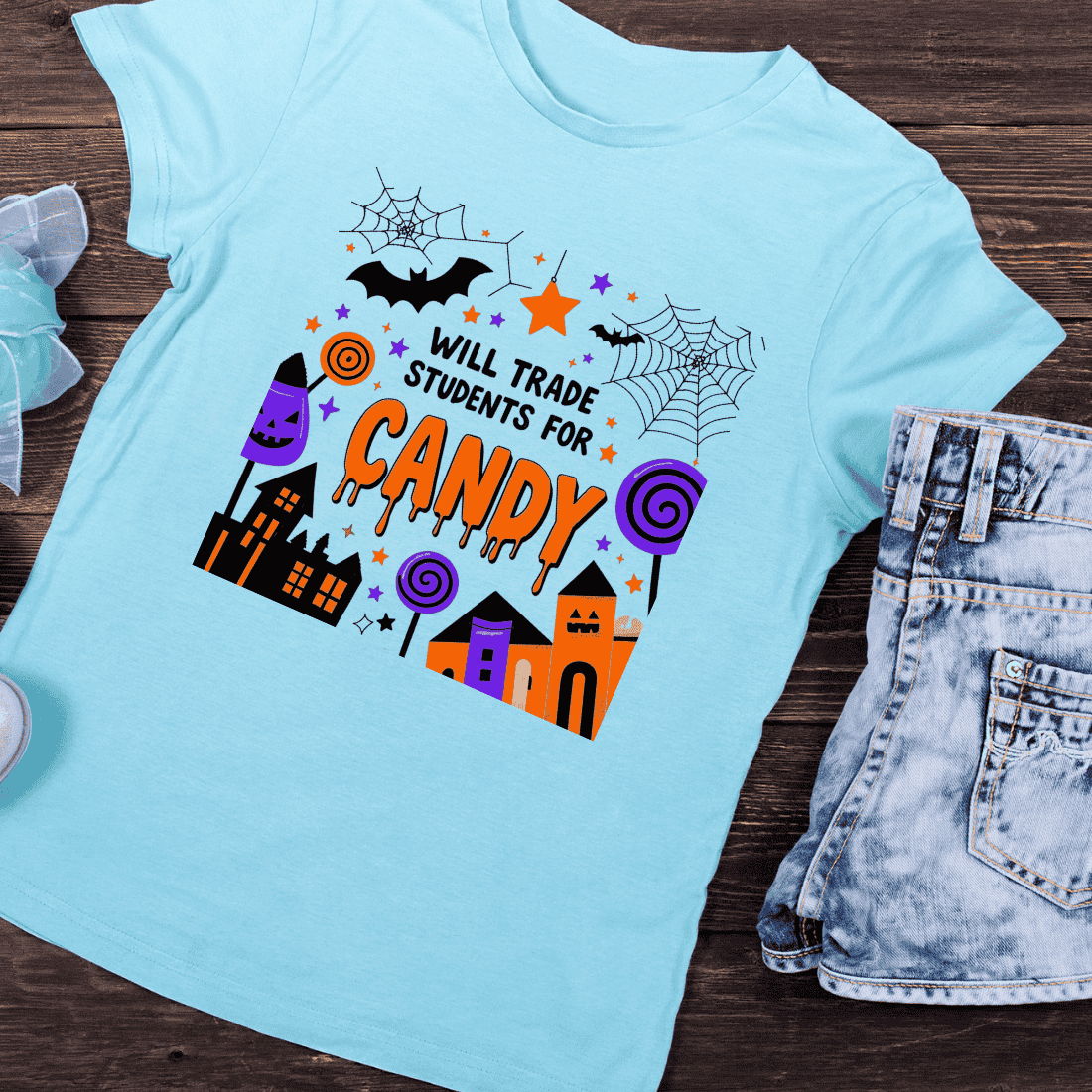 Teacher Halloween Humor T-Shirt Design preview image.