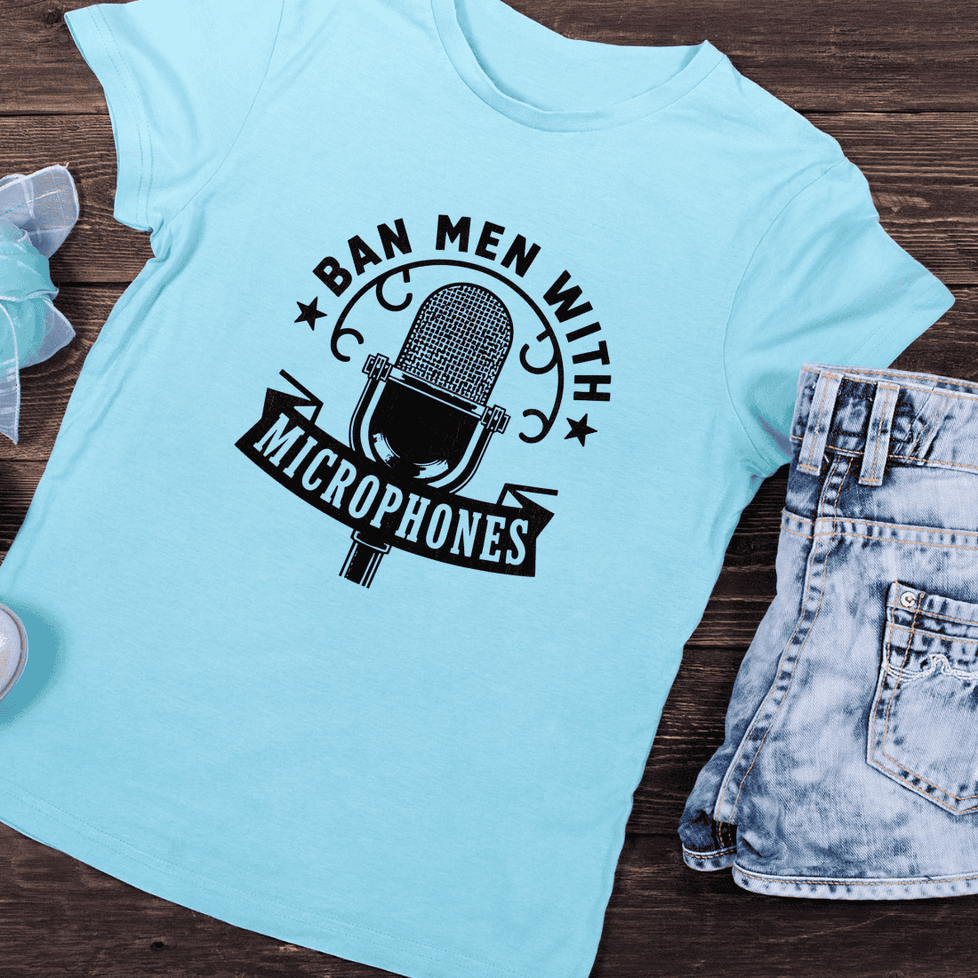 Ban Men With Microphones Sarcastic Podcasting T-Shirt Design preview image.