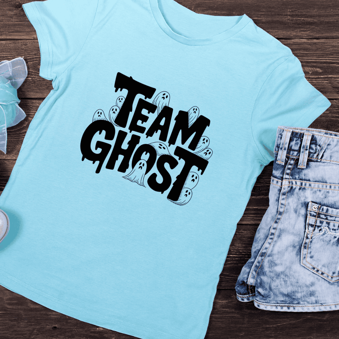 Black and White Haunted T-Shirt Design preview image.