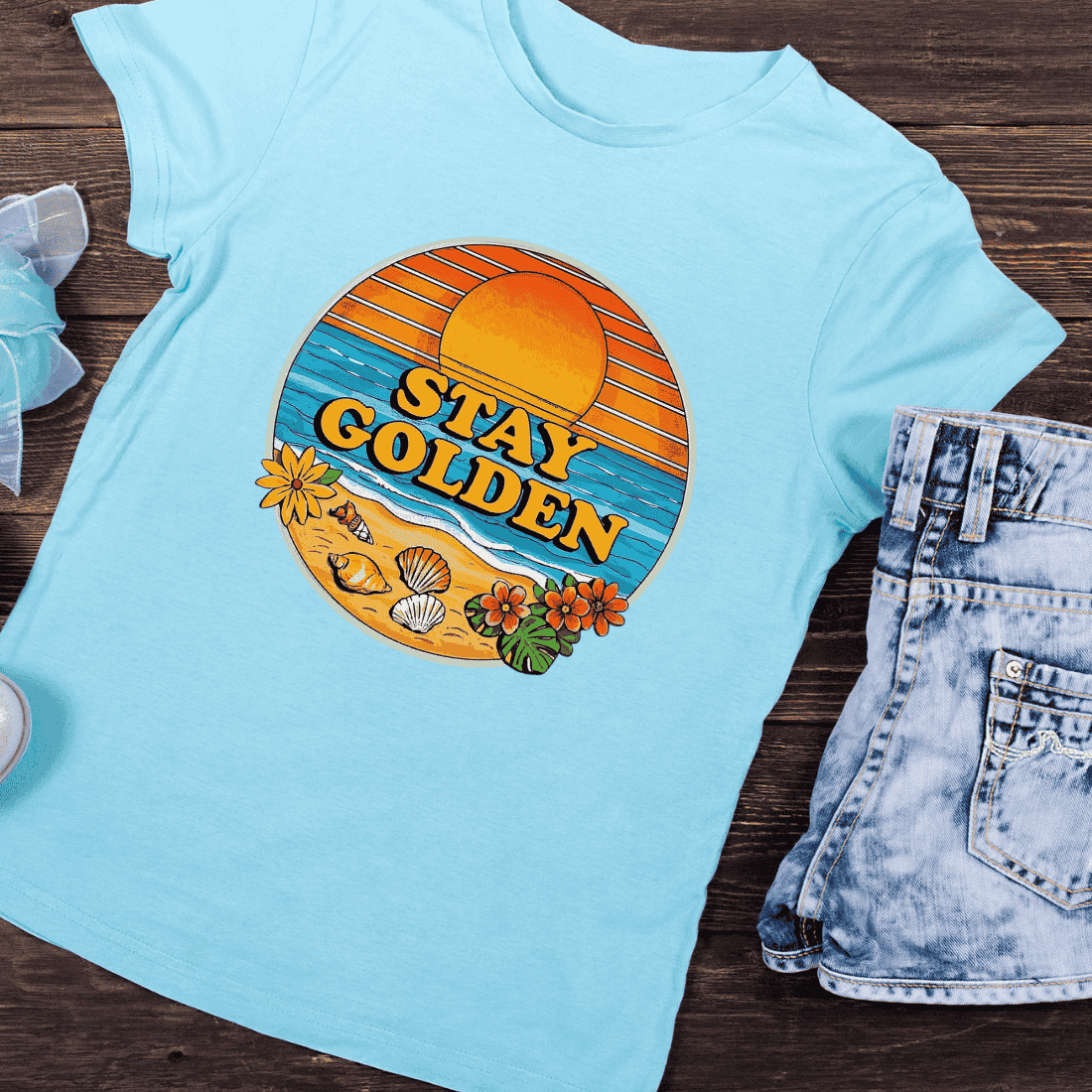 Stay Golden Summer Vibes T-Shirt Design preview image.