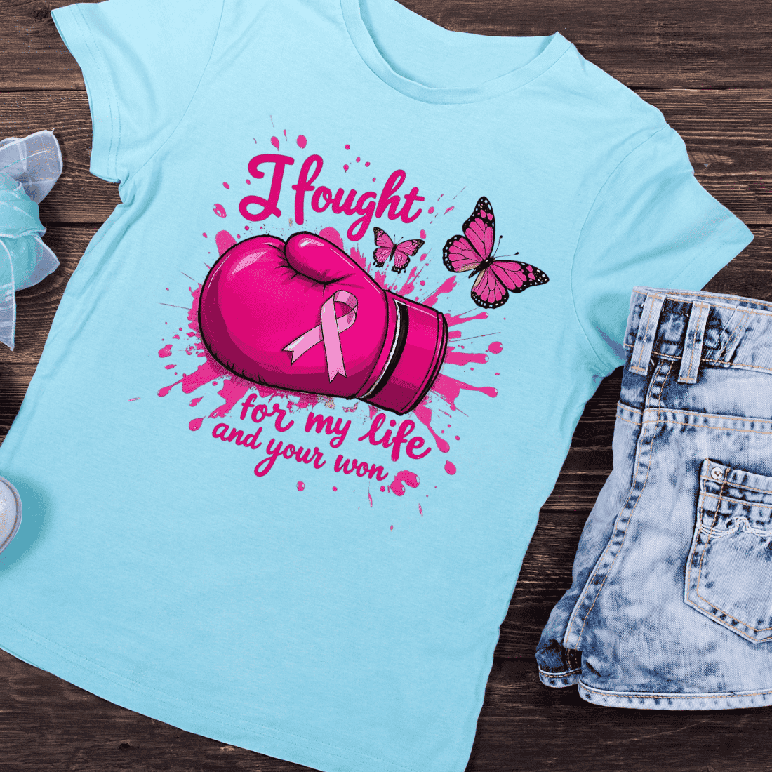 Breast Cancer Awareness Pink Boxing Glove T-Shirt Design preview image.