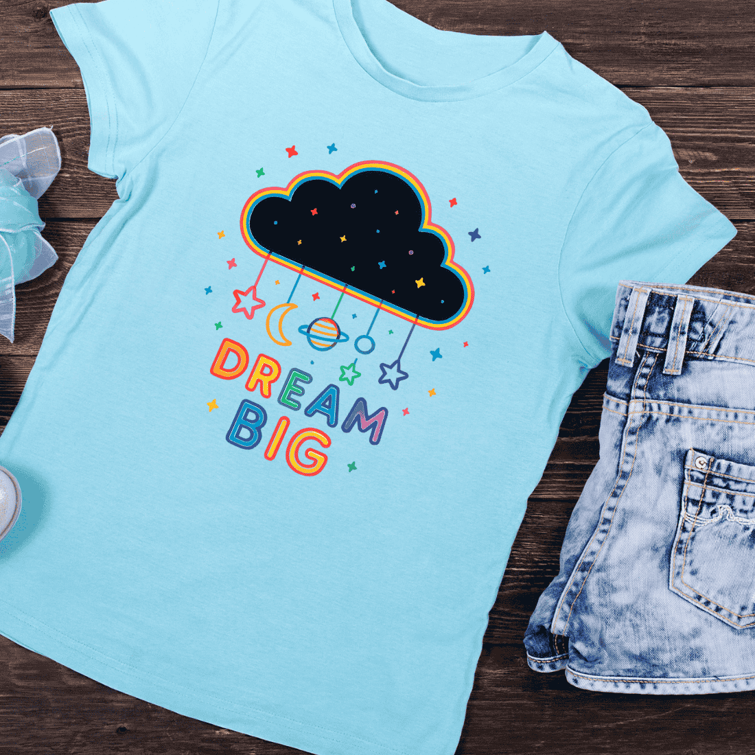 Planets & Stars Hanging T-Shirt Design preview image.