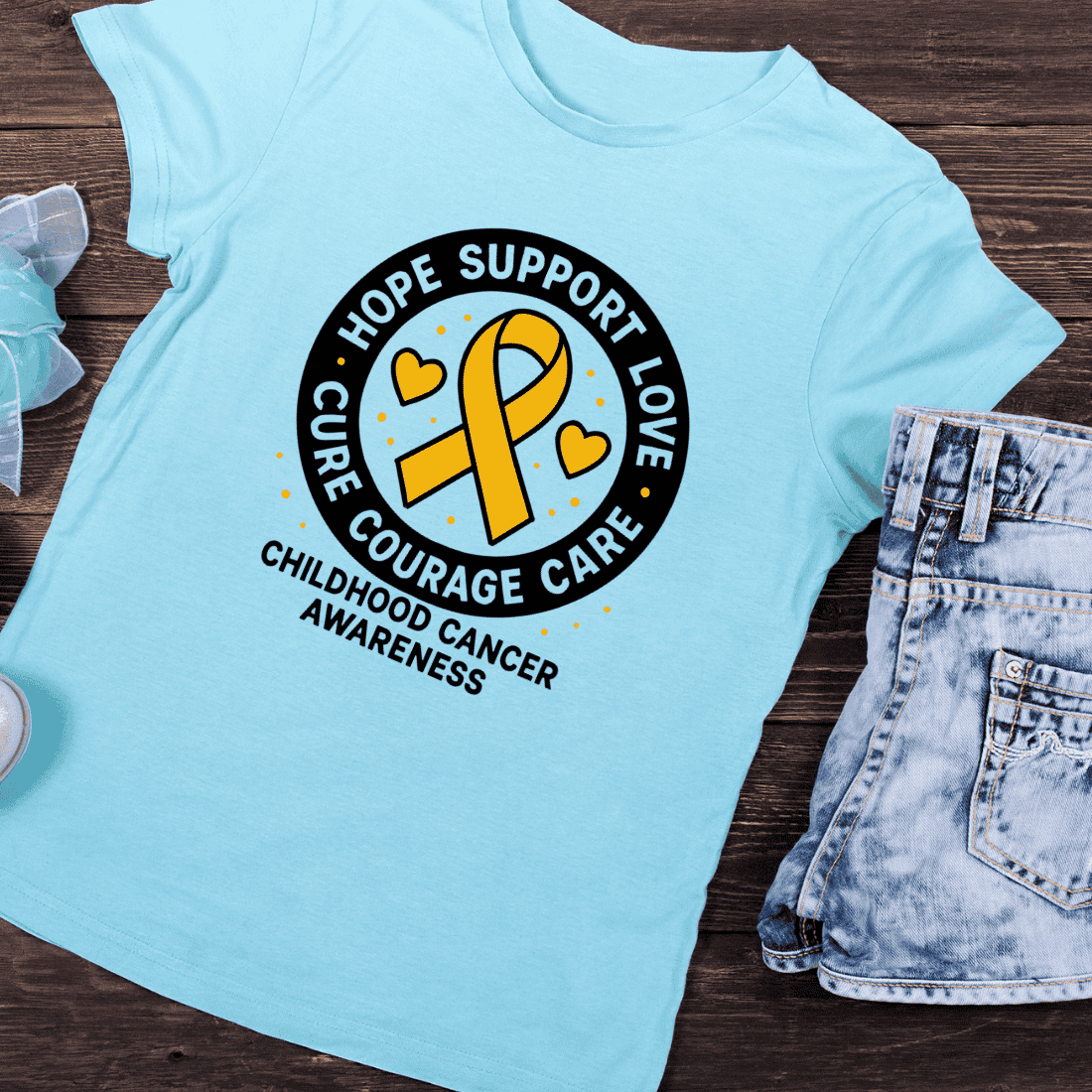 Yellow Ribbon of Courage and Care T-Shirt Design preview image.