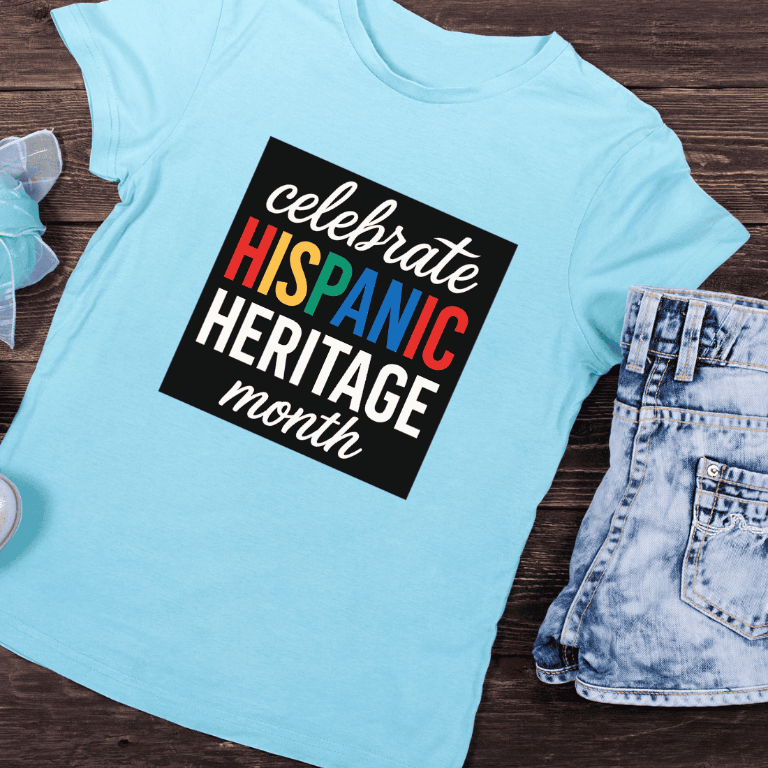 Colorful Hispanic Heritage Month Text T-Shirt Design preview image.