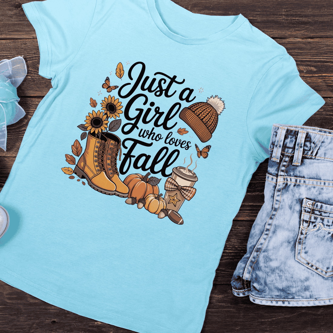Just a Girl Who Loves Fall PNG T-Shirt Design preview image.
