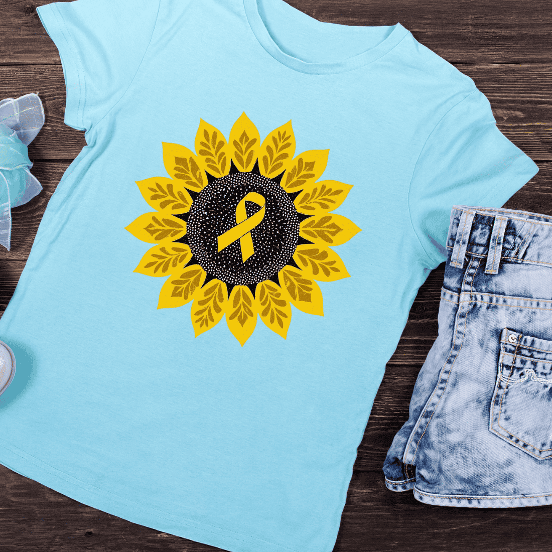 Childhood Cancer Awareness Sunflower T-Shirt Design preview image.