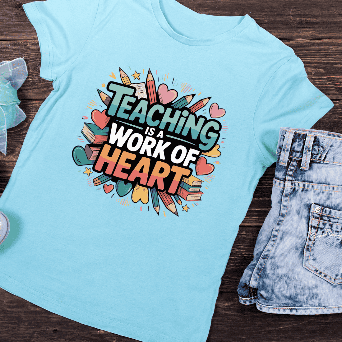 Teaching is a Work of Heart PNG T-Shirt Design preview image.