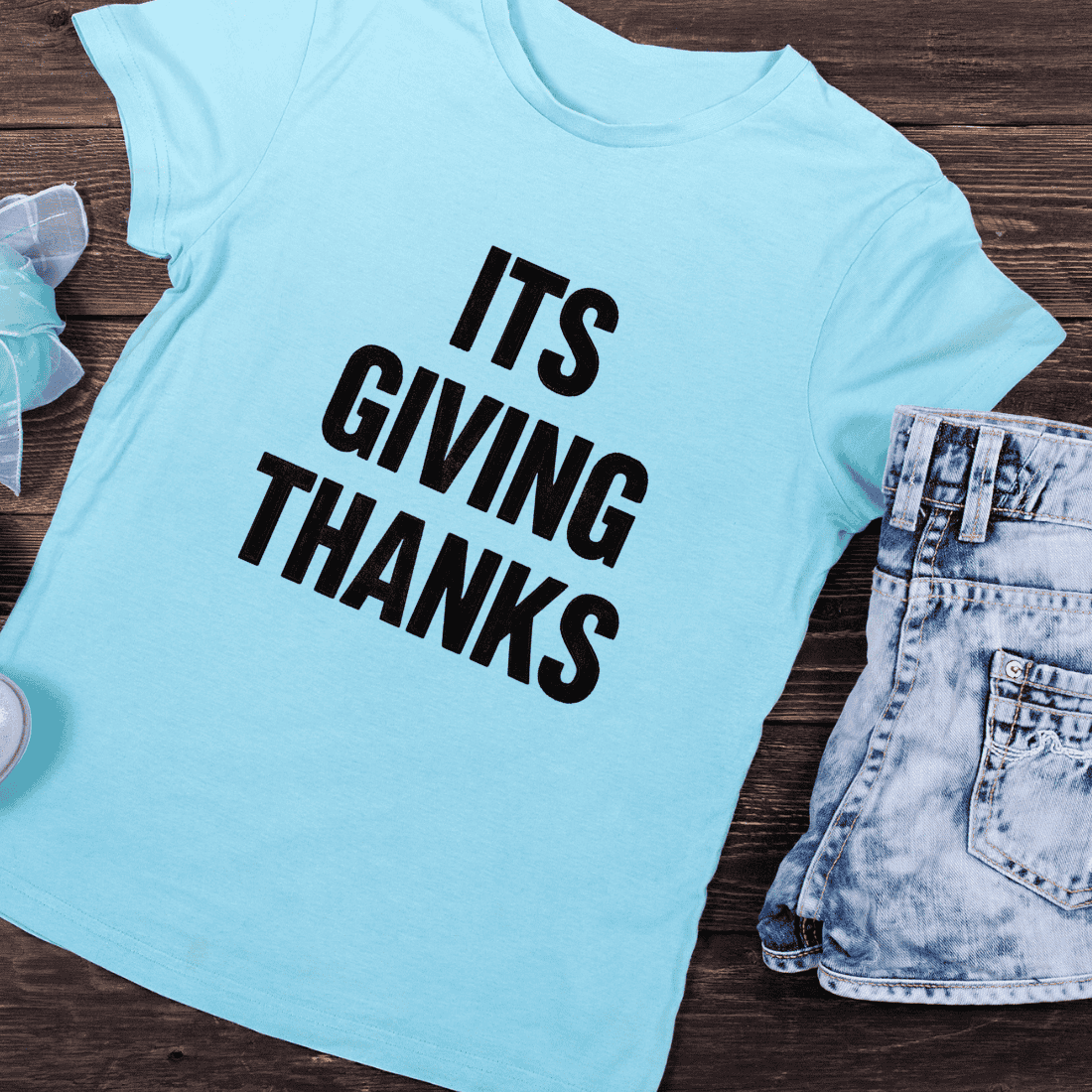 Minimalist It's Giving Thanks Thanksgiving Typography T-Shirt Design preview image.