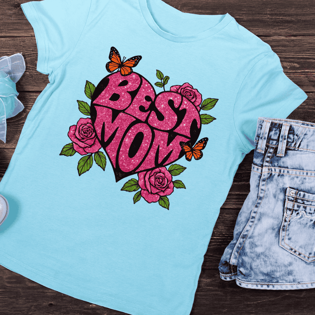 Mother's Day Pink Roses T-Shirt Design preview image.