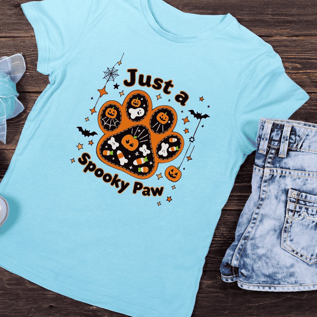 Just a Spooky Paw PNG T-Shirt Design preview image.