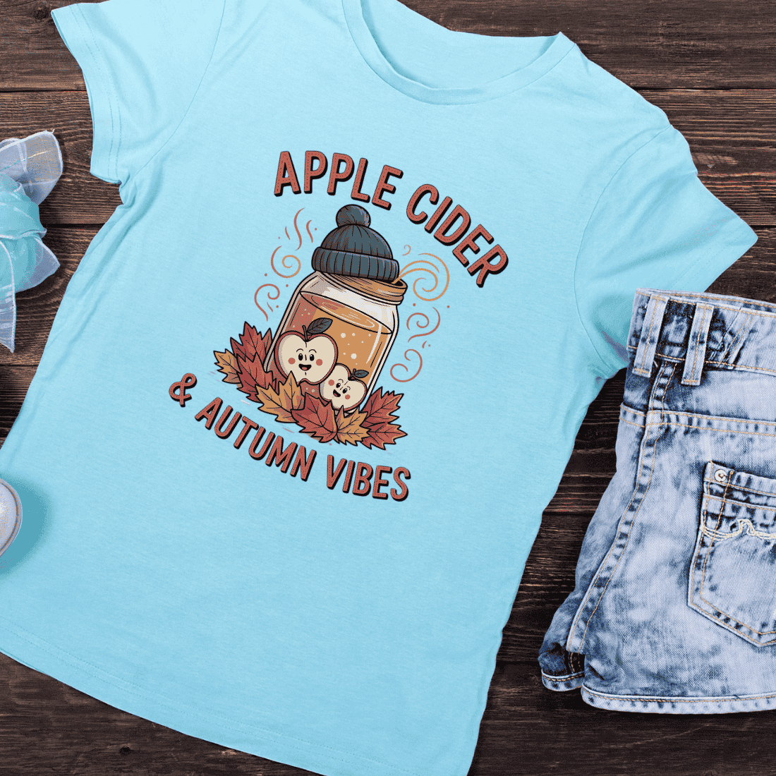 Apple Cider Autumn Vibes T-Shirt Design preview image.