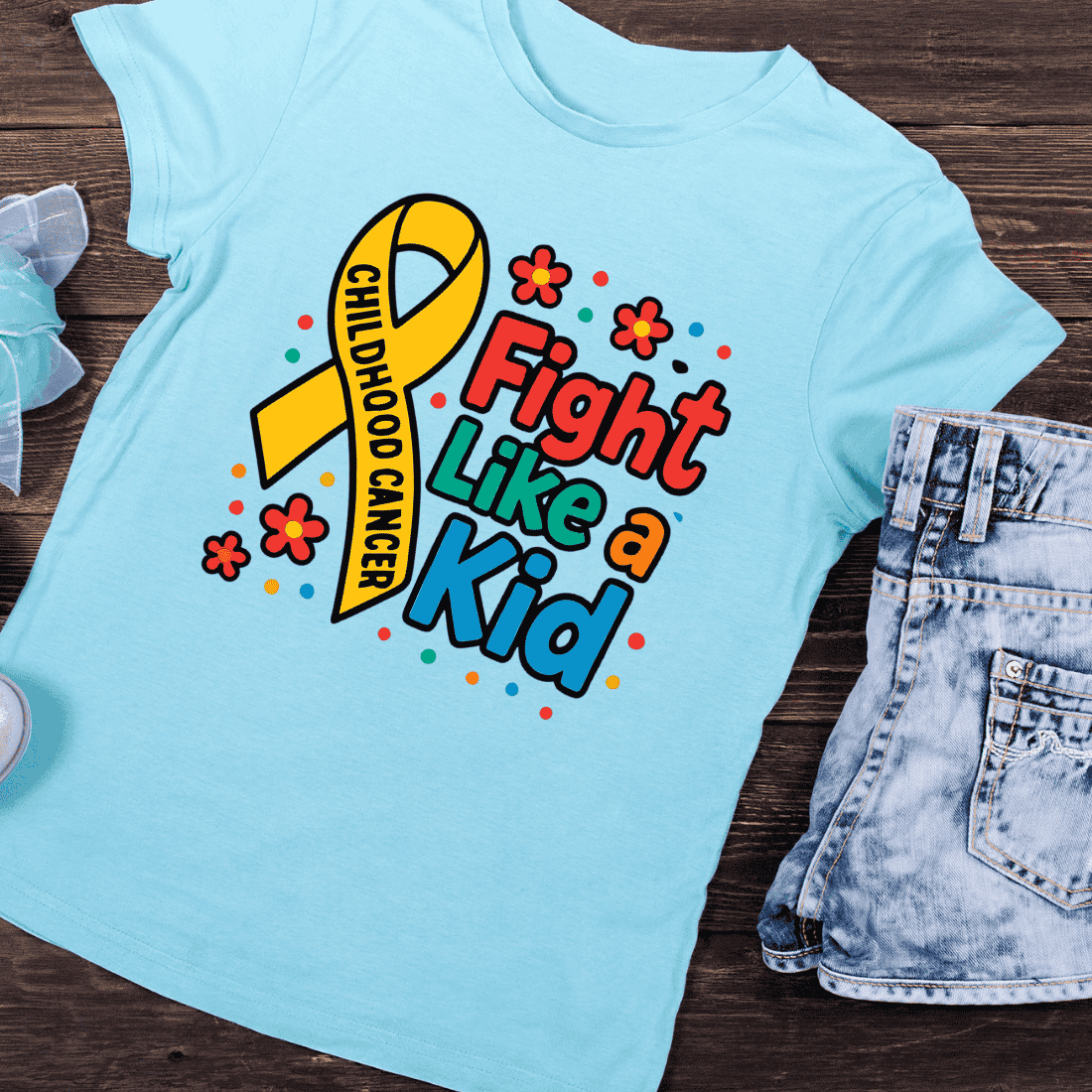 Childhood Cancer Slogan Gold Ribbon T-Shirt Design preview image.