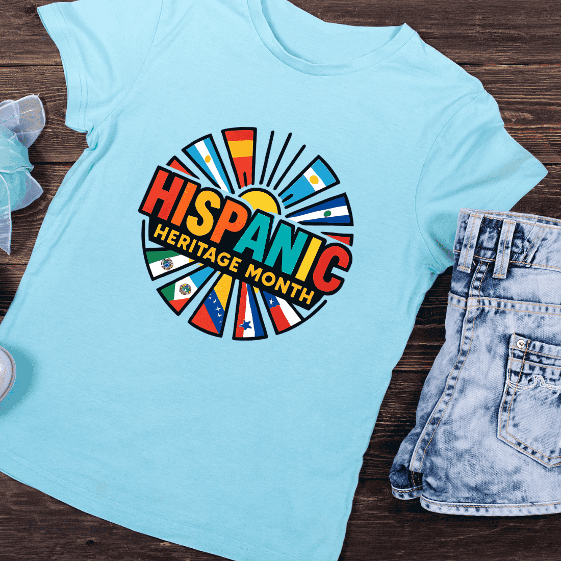 Hispanic Heritage Month Flags Celebration T-Shirt Design preview image.