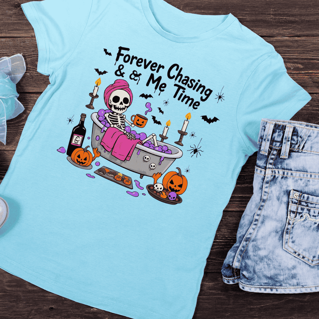 Skeleton Self-Care T-Shirt Design preview image.