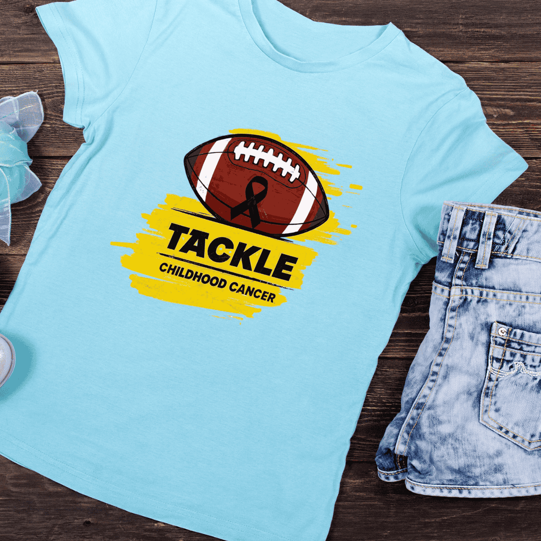 Football Awareness Tackle Childhood Cancer T-Shirt Design preview image.