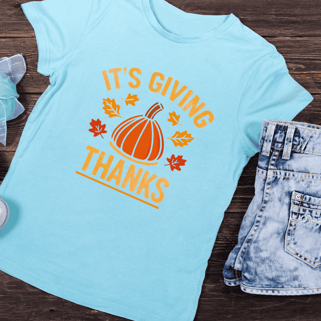 It's Giving Thanks Festive Fall Pumpkin T-Shirt Design preview image.