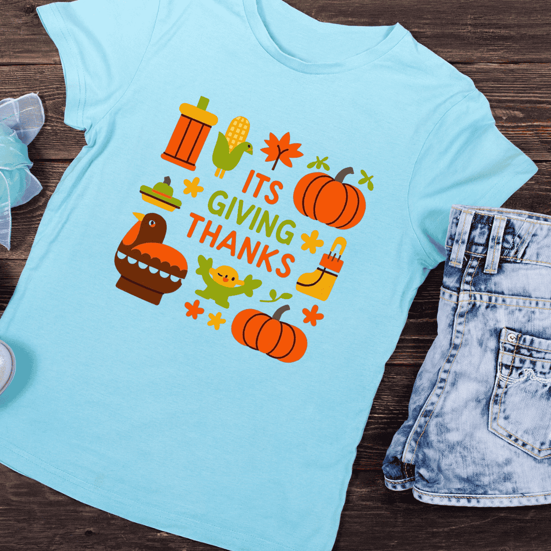 It's Giving Thanks Autumn Pumpkin T-Shirt Design preview image.