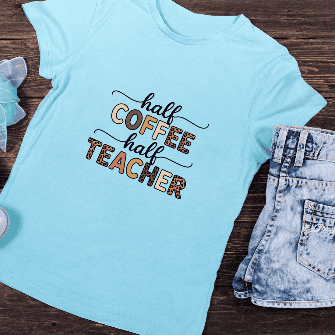 Coffee and Teacher Life Leopard Print T-Shirt Design preview image.