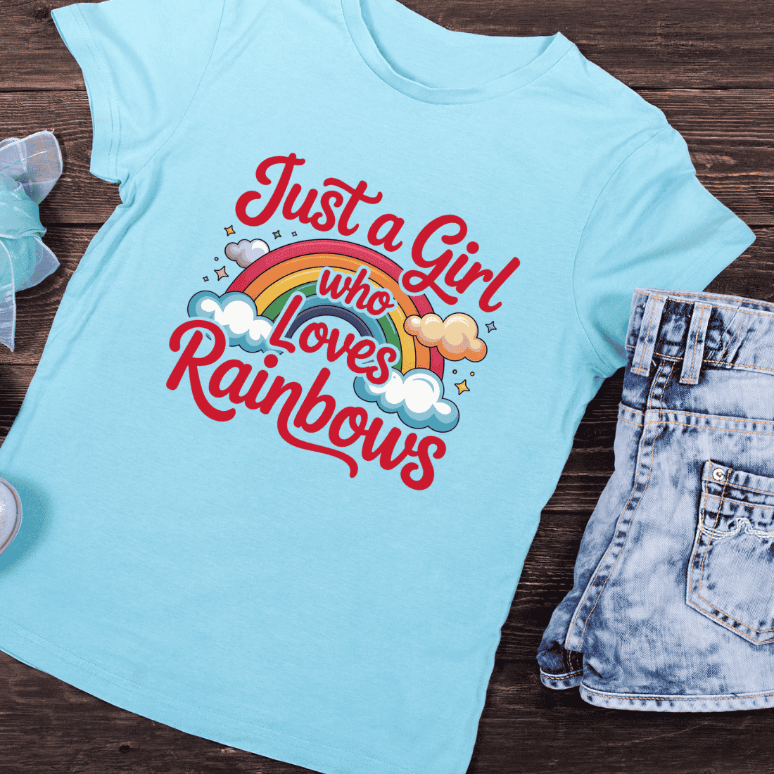 Cute Rainbow Girl PNG T-Shirt Design preview image.