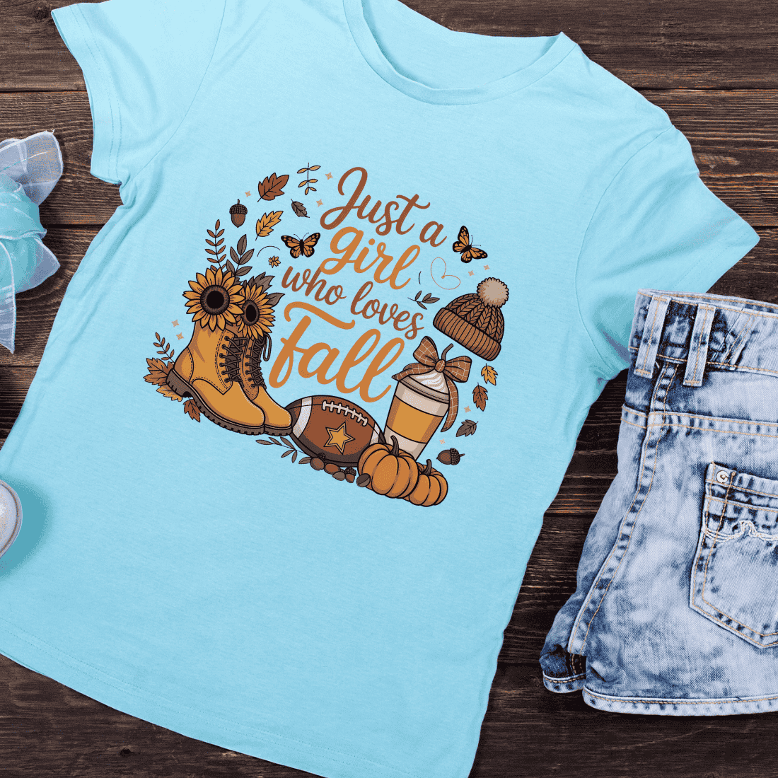 Pumpkin Boots Coffee Autumn T-Shirt Design preview image.