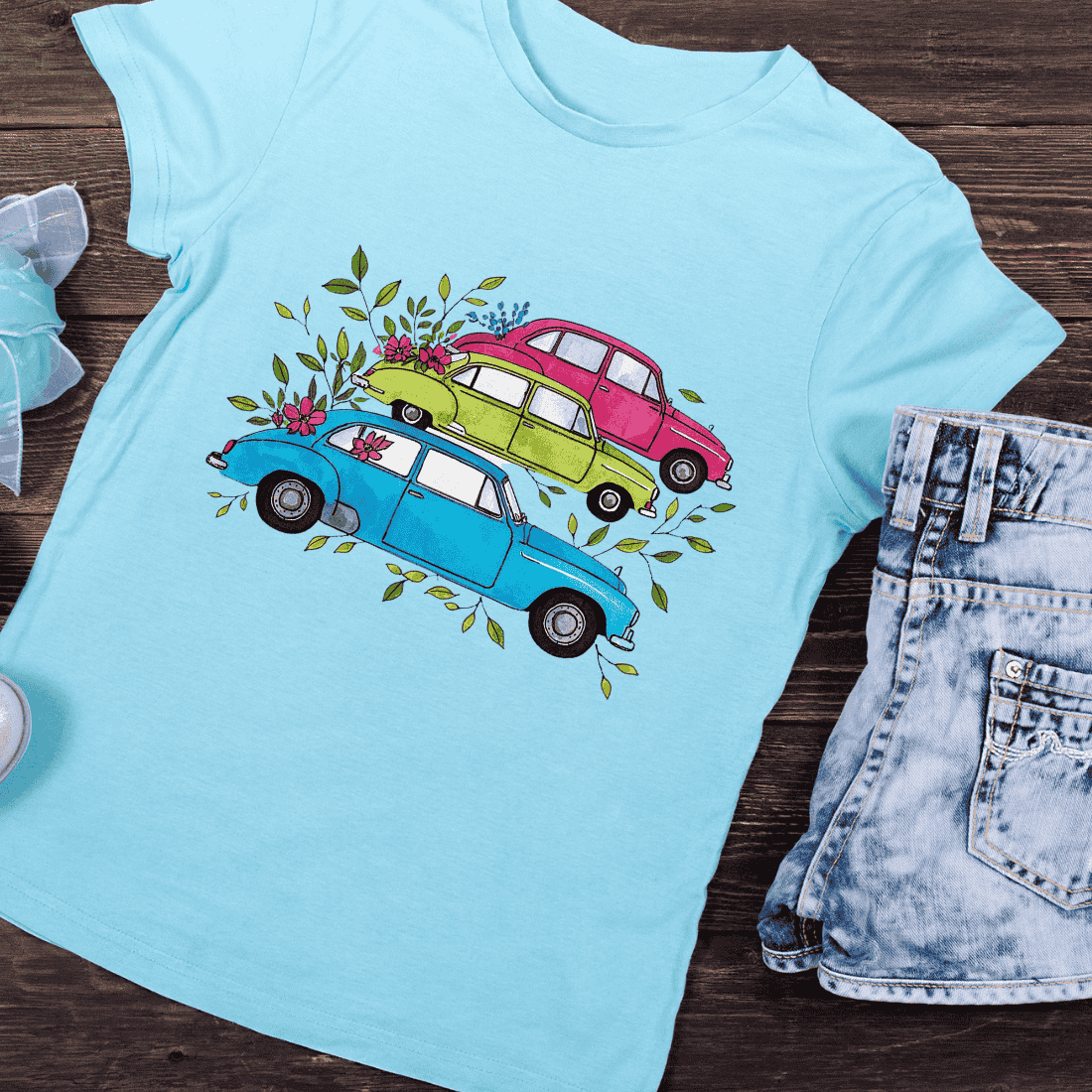 Colorful Cars T-Shirt Design preview image.