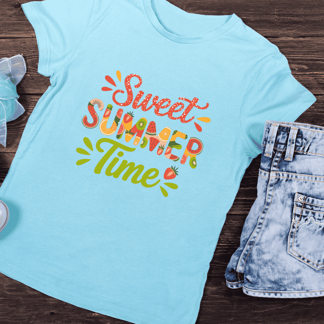 Tropical Fruit Lettering for Summer Holiday T-Shirt Design preview image.