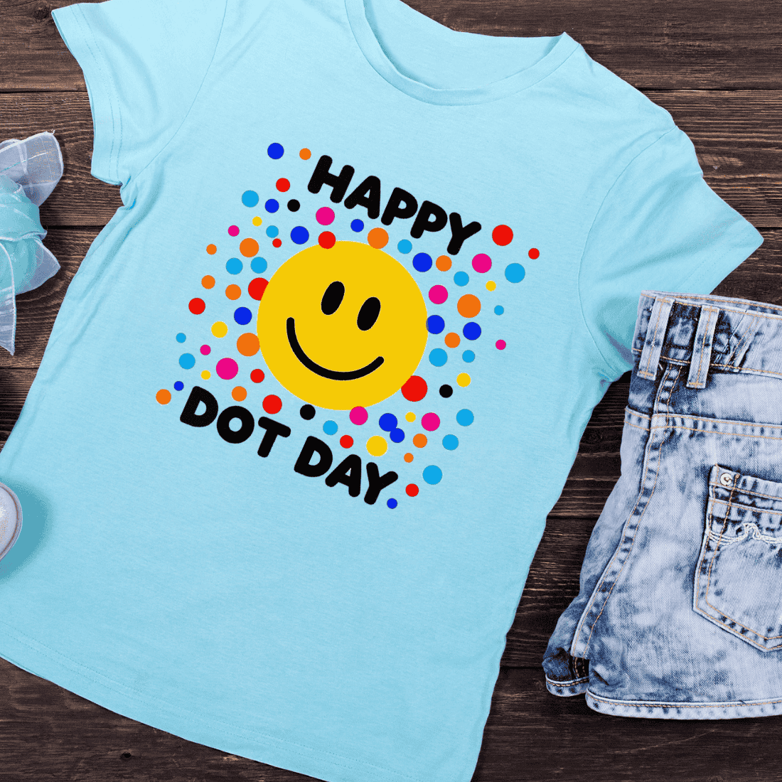 Colorful Dot Day Fun T-Shirt Design preview image.