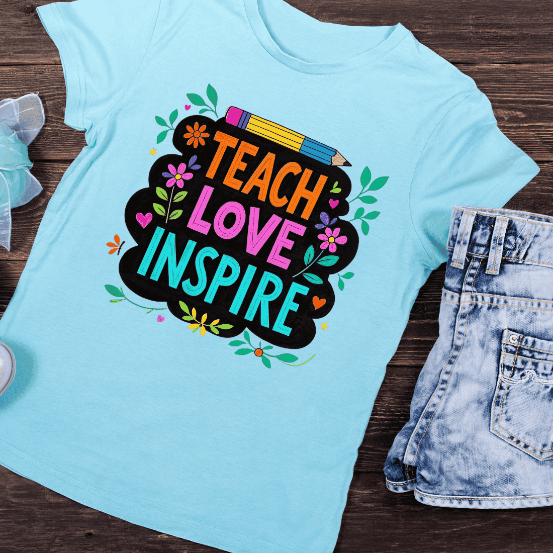 Teacher's Motto Inspirational T-Shirt Design preview image.