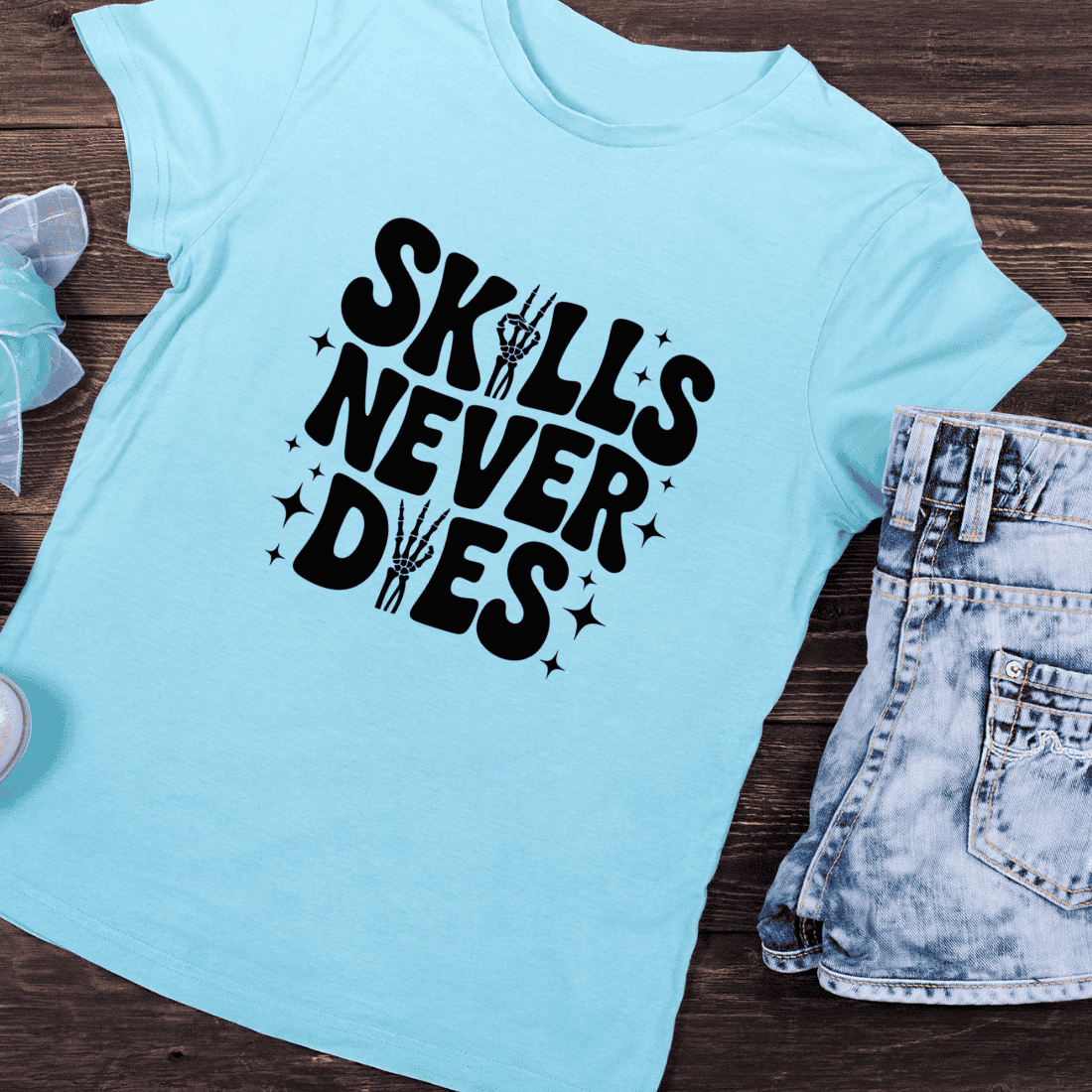 Skeleton Hand Learning Motivation T-Shirt Design preview image.