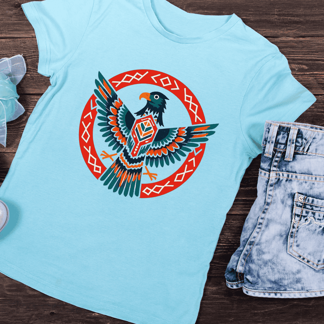 Native American Style Thunderbird T-Shirt Design preview image.
