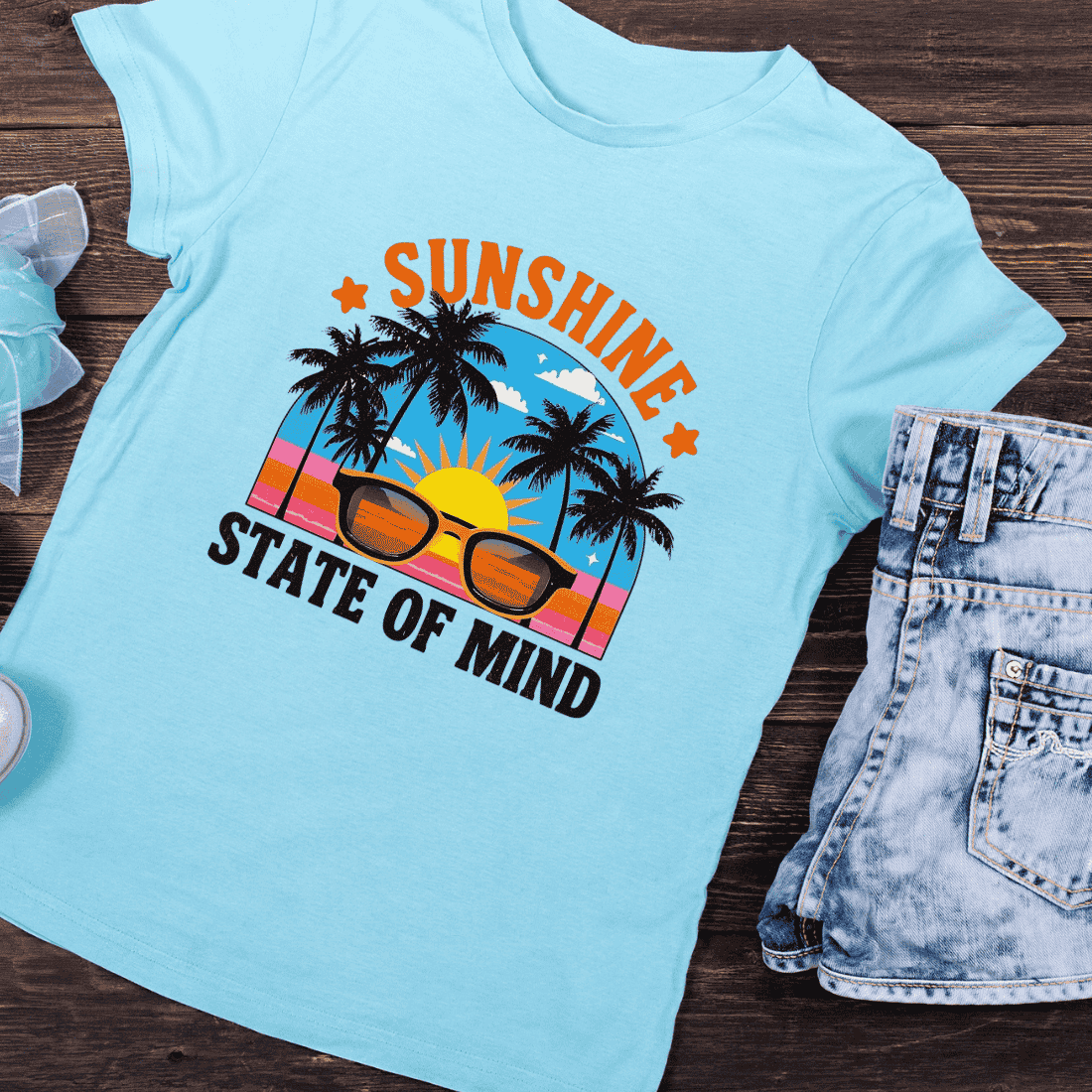 Vintage Sunglasses and Palm Trees T-Shirt Design preview image.