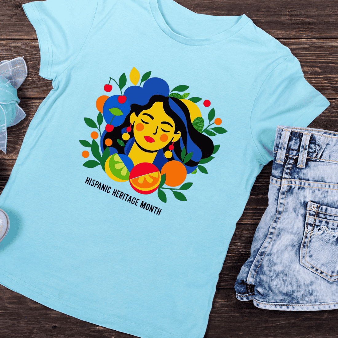 Cultural Hispanic Heritage Fruit Lady T-Shirt Design preview image.