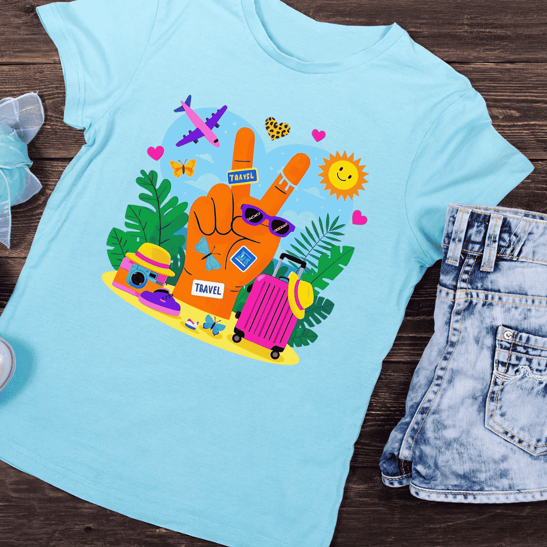 Summer Travel Peace Symbol T-Shirt Design preview image.