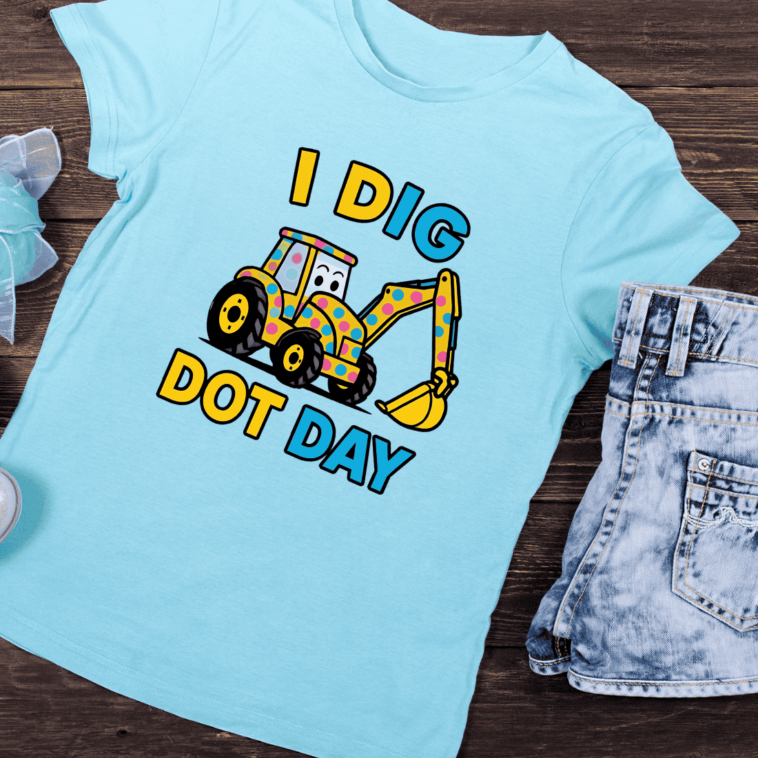 Cute Dotted Excavator I Dig Dot Day T-Shirt Design preview image.