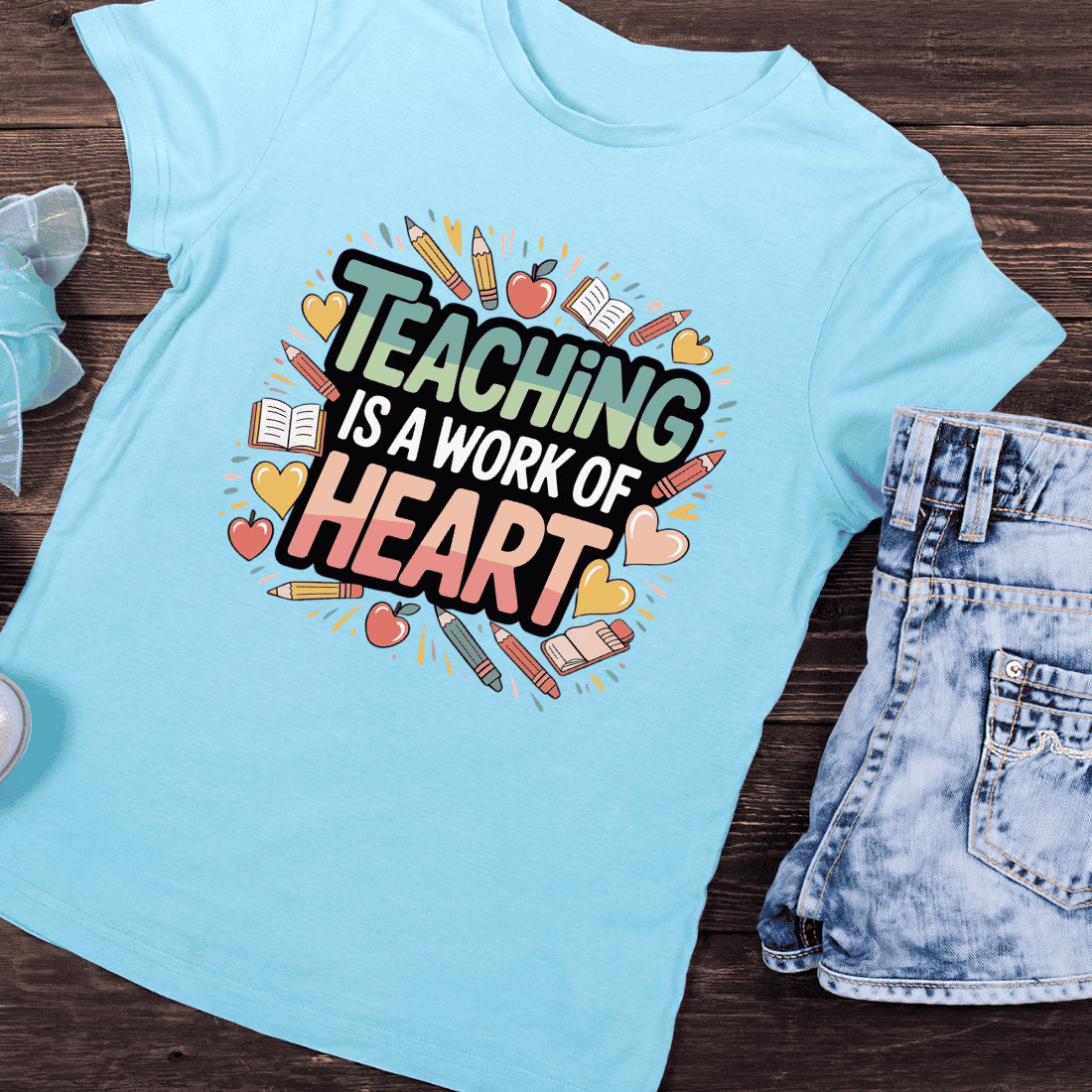 Teacher Appreciation with School Supplies T-Shirt Design preview image.