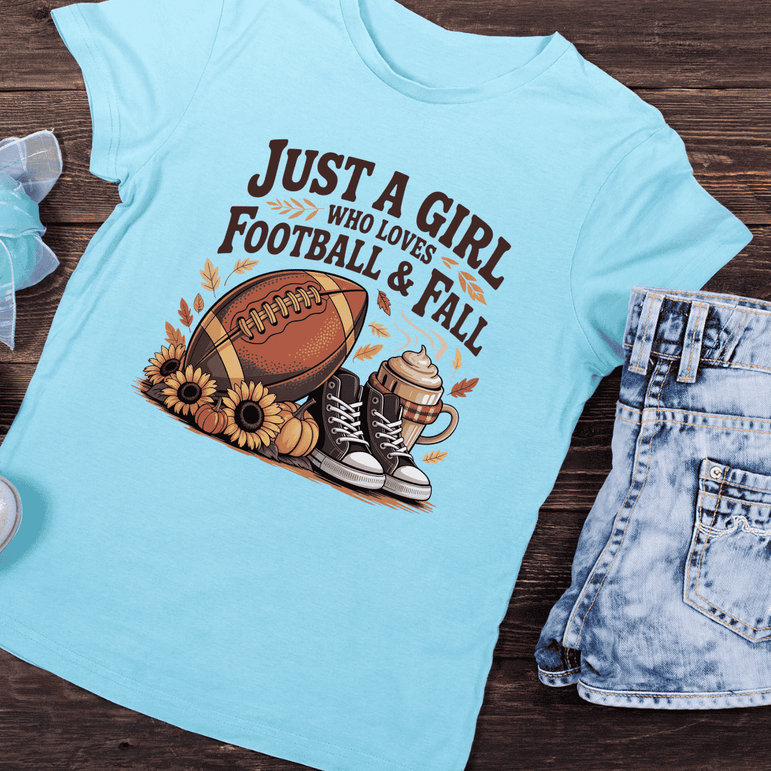 Just a Girl Who Loves Football and Fall PNG T-Shirt Design preview image.